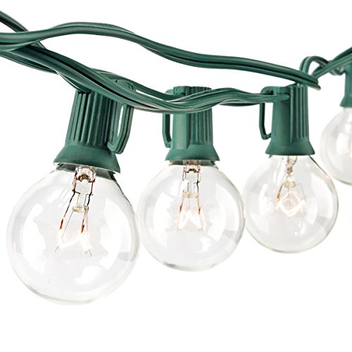 Ticoze Patio Lights G40 Globe Dancing Christmas Party String Lights Outdoor Indoor Lighting with 25 Clear Ball Bulbs for Garden Backyard Holiday Bedroom Vintage Ambience Decorative 25ft Green Wire