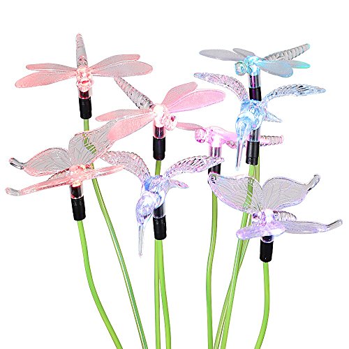 2 Sets 4LED Version Hallomallâ„¢ Solar Powered Color Changing Outdoor Stake Lights Solar Decorative Landscape Lighting Lawn Yard Light Vivid Figurines of Hummingbird Dragonflies and Butterfly