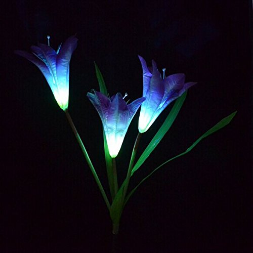Ecoolbuy Solar Power Purple Lily Flower RGB Color Change LED Light Garden Yard Lamp Purple