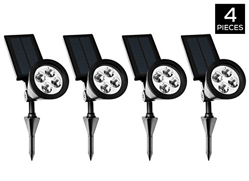 Hyperikon Outdoor Solar Spotlight Waterproof LED Landscape Lights for Yard or Patio - Outdoor Dusk To Dawn Lighting Black 6000K - 4 Pack