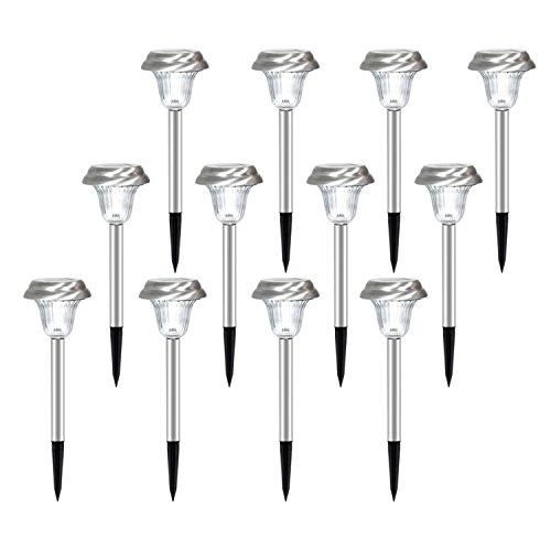 Ohuhu Stainless Steel Solar Path Lights for Outdoor Landscaping Path Patio Yard Deck Driveway and Garden 12-pack