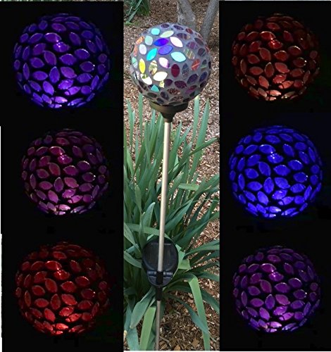 Solar Colorful Flower Petal Ball Light  Blackm002P  Solar Power Multi-color Color changing LED Mosaic Glass Decorative Garden Yard Light Stake