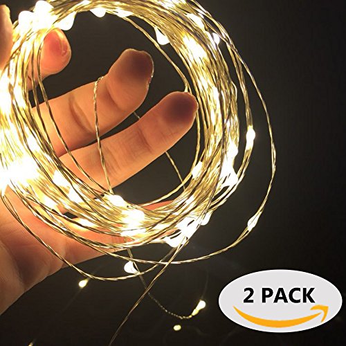 2 Pcs LED String Lights Battery Operated Christmas Lights Super Bright Warm White Wire Rope Lights 3AA15v 50LEDs For Indoor or Outdoor Decorative Lights Holiday Wedding Parties Fairy Lights