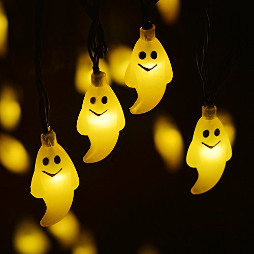 Leviitec Ghost Solar String Lights Outdoor Halloween Decorations 30 Led Decorative Lighting With Light Sensor