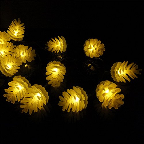 Sunniemart Pine Cone 20 LED Solar Powered Outdoor Decorative Lights for Christmas Wedding  Party Warm White