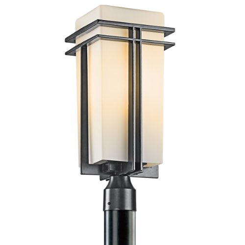 Kichler Lighting 49207bk Tremillo 20-inch Light Outdoor Post Lantern Black With Satin-etched Cased Opal Glass