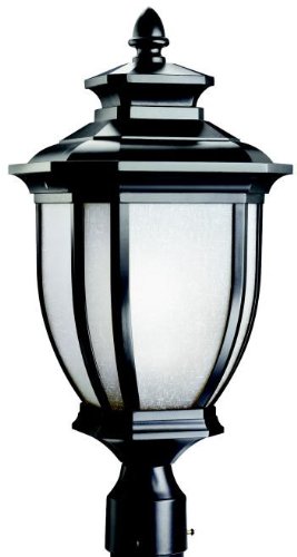 Kichler Lighting 9938BK Salisbury 1-Light Outdoor Post Fixture Black with White Linen Glass