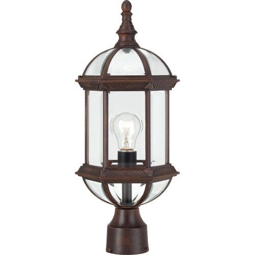 Nuvo Lighting 604975 Boxwood One Light Post Lantern 100 Watt A19 Max Clear Beveled Glass Rustic Bronze Outdoor