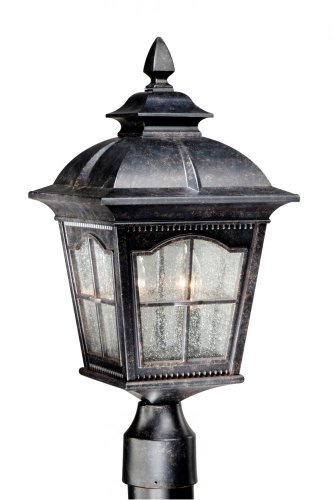 Vaxcel USA ADOPU090BP Arcadia 2 Light Outdoor Post Lighting Fixture in Black and Silver Glass