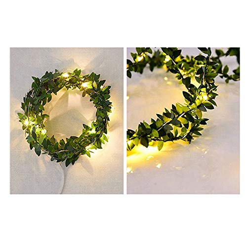 GOTDCO LED Green Leaf Flower Garland String LightFairy Garden Starry Lamp with Battery OperatedChristmas Wedding Party Home Artificial Wreath Vine Flexible Pretty Copper Decor Light B