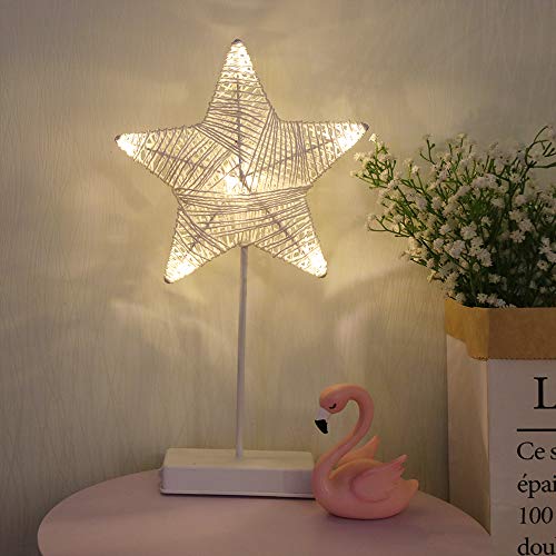 GUOCHENG 3D Star Shaped LED Night Light Warm White Pedestal Table Lamps Battery USB Operated Creative Lighting Lamp Mood Light for Wedding Home Bedroom Party Decoration White Star