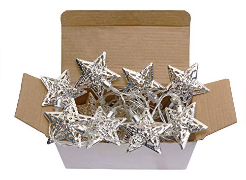 Mini Skater 20LED Metal Hollow Star Light Lamp Battery Operated Fairy String Light for Home Bedroom Party Wedding Cool White Light