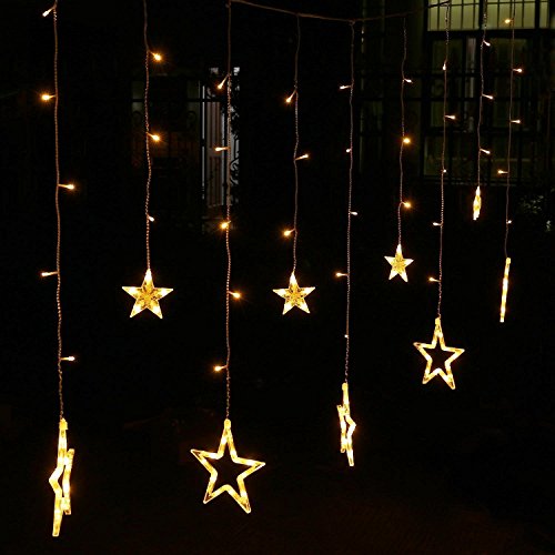 Blinngo LED Star Curtain Lights Waterproof 138 LED 12 Stars 8 Modes Window Icicle String Lights for Wall Bedroom Wedding Party Holiday Indoor Outdoor Decorations Warm White