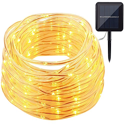 Gdealer Solar Rope Lights 49ft 150 Led Ip65 Waterproof Copper Wire Outdoor String Lights Warm White - For Garden