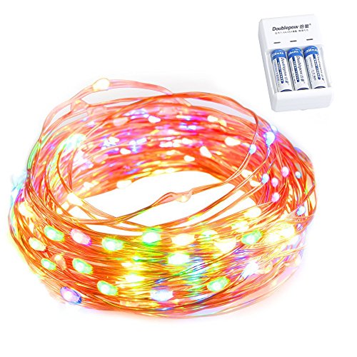 LED String Lights MECO Battery Operated Waterproof Fairy Lights Outdoor Rope Lights Copper Wire 2700K 10m 33ft 100 LED Christmas Lights for Xmas Wedding Party Home Decorations Multicolor