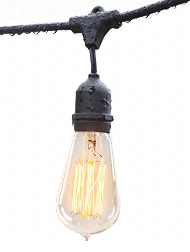 Outdoor String Lights 48ft with Edison Bulbs - Heavy Duty Garden Hanging Market Patio Cafe Pergola Rope String Backyard Lights Pro Weatherproof Commercial Quality Lights 48 Feet Long