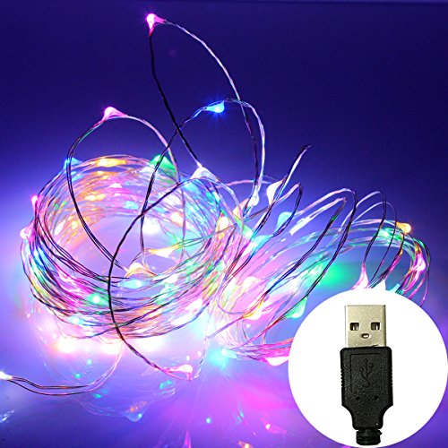 Qicai H LED Fairy Starry String Lights Decorative Rope Lights USB Plug In for Indoor Outdoor Wedding Party Christmas Holiday Patio LightingAutomatically Flicker 33ft 100 LEDs Multi-color