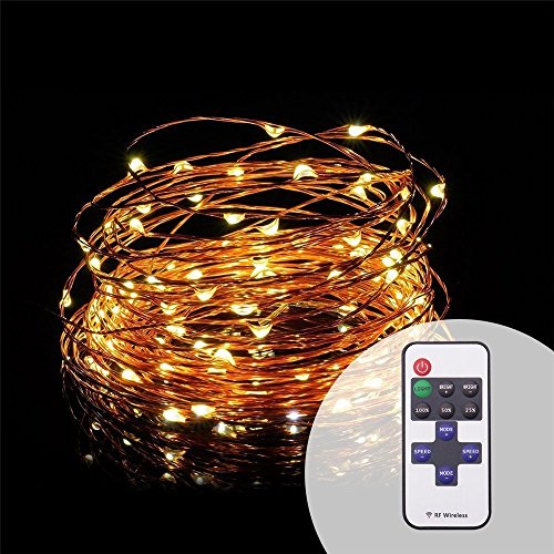 String Lights Copper Wire SOLLA Dimmable Starry String Lights Remote Control USB Powered Waterproof String Lights Warm White 33ft 100 LEDs Flexible Rope lights for Indoor Outdoor Xmas
