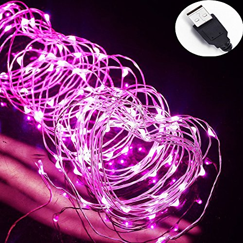 USB String Lights Copper Wire String Lights Flexible Rope lights for Bedroom Patio Garden Party Wedding Commercial Lighting Indoor Outdoors Decorations Xmas 5V DC 33ft 10m 100Leds Pink