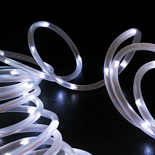 Wyzworks - 33ft Cool White - 100 Leds Solar Powered Outdoor Rope Lights - Portable With Light Sensor Waterproof