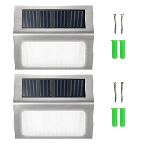 LENDOO Solar Outdoor Stair Step Light Wireless Waterproof Light-Sensor Stainless Steel LED Lights for Patio Deck Yard Garden Driveway Outside Wall 2 Pack