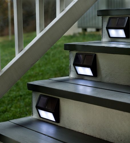 Plow Hearth Solar Powered Outdoor StepStair Lights - Aluminum Housing with Plastic Accents - Bronzed Finish - 6W x 1Â½D x 4Â½H - Set of 4 Solar Lights
