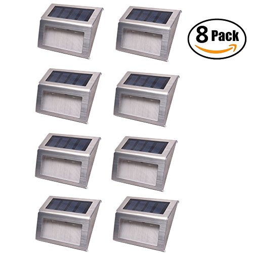 Solar Lightsfunjia 8 Pack Led Solar Powered Stainless Steel Step Lightoutdoor Solar Wall Lamp Illuminates Patio