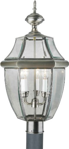Forte Lighting 1604-03-34 Outdoor Post Fixture With Clear Beveled Glass Shades Antique Pewter