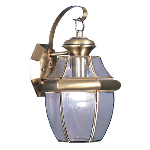 Livex Lighting 2151-01 Monterey 1 Light Outdoor Antique Brass Finish Solid Brass Wall Lantern  With Clear Beveled