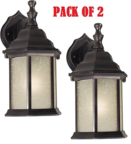 Forte Lighting 1725-01-32 Pack of 2 Exterior Wall Light with Umber Linen Glass Shades Antique Bronze outdoor lantern glass model glass shade lantern