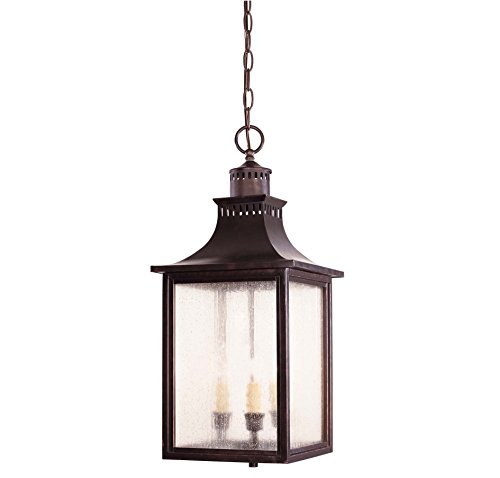Savoy House Lighting 5-256-13 Monte Grande Collection 3-Light Outdoor Hanging Entry Lantern English Bronze Finish with Pale Cream Seeded Glass