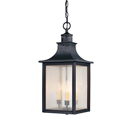 Savoy House Lighting 5-256-25 Monte Grande Collection 3-Light Outdoor Hanging Entry Lantern Slate Finish with Pale Cream Seeded Glass