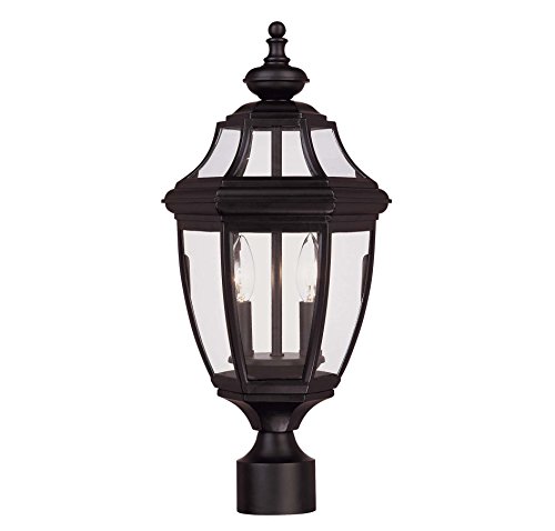 Savoy House Lighting 5-497-BK Endorado Collection 2-Light Outdoor Post Mount Lantern Black Finish with Clear Glass