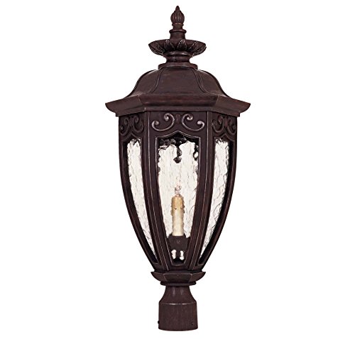 Savoy House Lighting 5-6527-52 Dehart Collection 3-Light Outdoor Post Mount Lantern Bark and Gold Finish with Hammered Glass