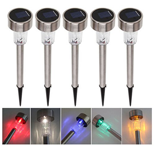 7 Colors Changing Solar Powered Outdoor Stainless Steel Led Landscape Pathway Lights pack Of 5
