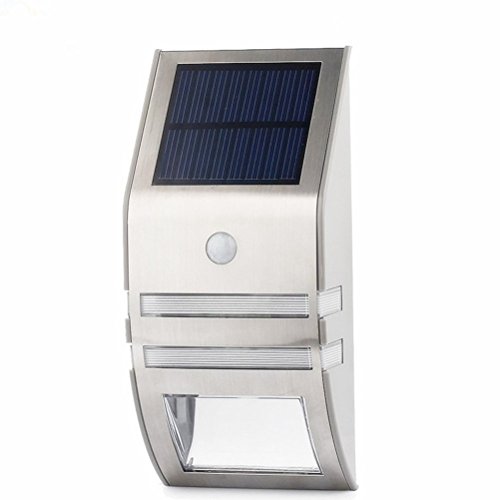 Cdq 1 Pack White Light Wireless Solar Outdoor Wall Light Led With Pir Motion Sensor - Stainless Steel Case Waterproof