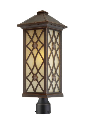 Artcraft Lighting Lattice Traditional Outdoor Post Lantern Oil-Rubbed Bronze With Amber Glassware Shade