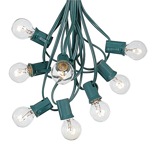 G30 Globe Outdoor String Lights With 125 Clear Globe Bulbs By Novelty Lights - Commercial Grade - Outdoor Lights - Bulb String Lights - Globe String Lights - Globe Lights - Patio String Lights - Green Wire - 100 Foot