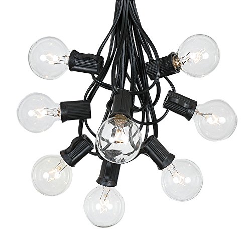 G40 Globe Outdoor String Lights With 25 Clear Globe Bulbs By Novelty Lights - Commercial Grade - Outdoor Lights - Bulb String Lights - Globe String Lights - Globe Lights - Patio String Lights - Black Wire - 25 Foot