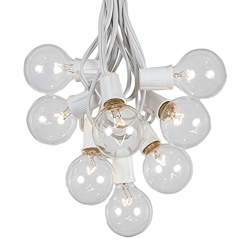 G50 Globe Outdoor String Lights With 125 Clear Globe Bulbs By Novelty Lights - Commercial Grade - Outdoor Lights - Bulb String Lights - Globe String Lights - Globe Lights - Patio String Lights - White Wire - 100 Foot