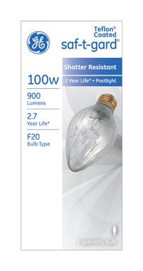 Ge 44540 Saf-t-gard Outdoor Post Light Bulb, 100 Watts, 120 Volt (pack Of 6)