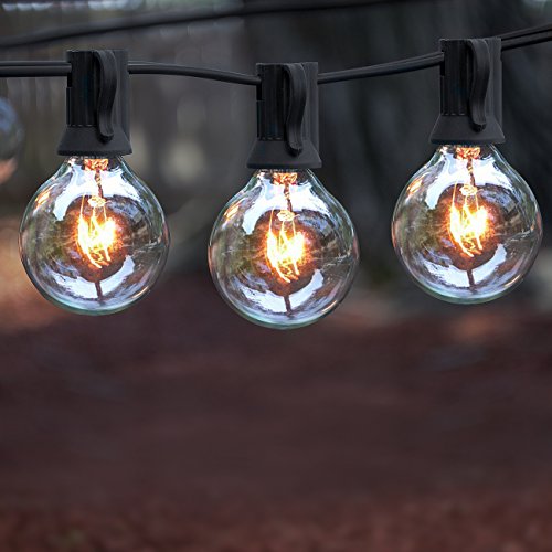 Outdoor String Lights 25 ft String Light Warm White 25 clear glass bulbs - G40 UL Listed Power Supply-Hanging Lights for Patio Gazebo Deck Pergola CafÃ© Bistro and more