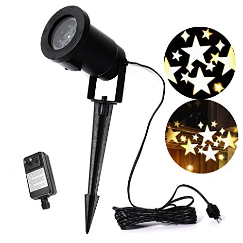 Cakuja Waterproof Rotating Stars Spotlights Projectors Landscape Led Starry Lights with Stake for Indoor Outdoor Decor Halloween Holiday Christmas Wedding Party Home Stage Decorationï¼ˆWarm White