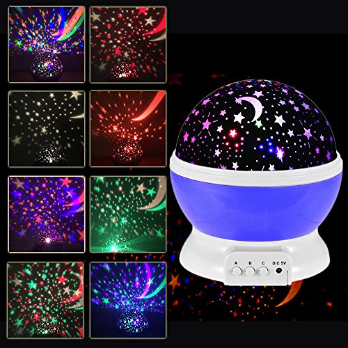 Night Light Kids Night Light Stars Constellation Projector Romantic Room 360 Degree Rotation 4 LED Bulbs 9 Light Color Changing Night Sky Projector with USB Cable Christmas Gifts for Kids