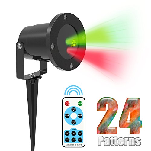 Ihousekeeper Outdoor Laser Christmas Lights Projector 24 Patterns Red And Green Colored Laser Light Show For