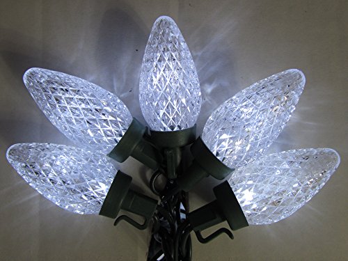 Holiday Essentials 25 Diamond Cut C9 LED Lights with Green Wire - Indoor  Outdoor Use - UL Listed - Energy Star Rated Cool White