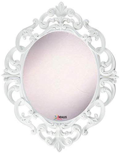 Andalus Small White Oval Vintage Wall Mirror Ornate Frame 115 x 15 Inches Lightweight and Easy To Install