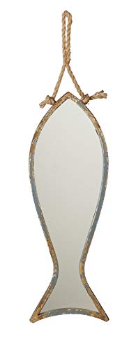 Diva At Home 24 Nautical Distressed Finished Blue Fish Shaped Small Mirror with Rope Hanger