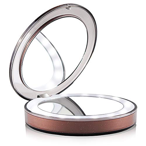 Lee yongjie LED Makeup Mirror 1X3X Magnification Folding Compact Double-Sided Mirror Small USB Charging LED Lamp Portable Travel Mirror Suitable for Girls Ladies Girlfriends Wives（Rose Gold）