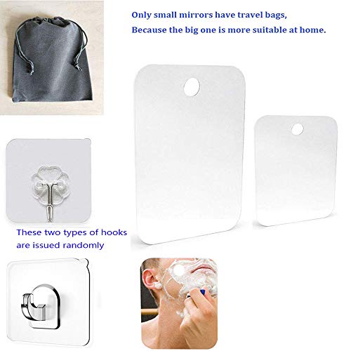 XoYo-2PACK Fogless Shower Mirror Includes 2 Adhesive Hooks Anit-Fog Shower Mirror shower makeup shave mirror Frameless Shower Mirror Wall Hanging Mirror LargeSmall 2 Pack